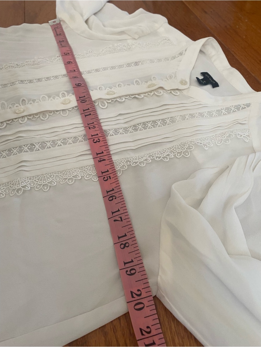 Ann Taylor Ivory Lace Inset Pintuck Button Front Blouse Medium Petite MP - Picture 10 of 11